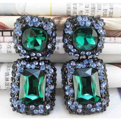 YaYi Jewelry Fashion BOHO Blue Glass Crystal Rhinestone Dangle Women Ancient Gold Color Wear Ear Band Long Tassel Earrings