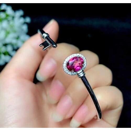 Natural pink topaz gem Bangles Natural gemstone Bangles S925 silver bracelet grace Opening Key round women party gift jewelry