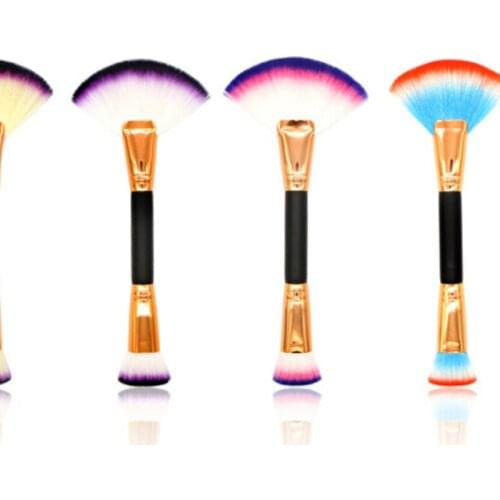 1Pc Doubled Ended Makeup Brushes Practical Fan Brush +Flat Brush Multifunctional Cosmetics Tool For Women Facial Make Up