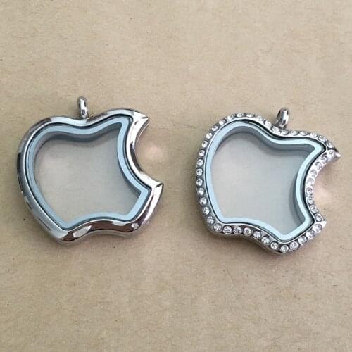 10PCS Silver Apple Shape Magnet Closure Floating Locket Without Crystals Floating Pendant