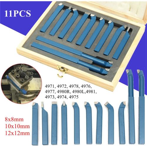11PCS Carbide Tip Cutting Turning BoringMetal Bit Mini Lathe Tool Set Carbide for Metal Working Lathe Thread 8/10/12mm