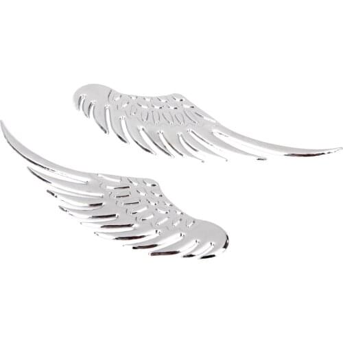 2Pcs 3D Metal Angel Wing Car Decoration Badge Decal Sticker-Silver