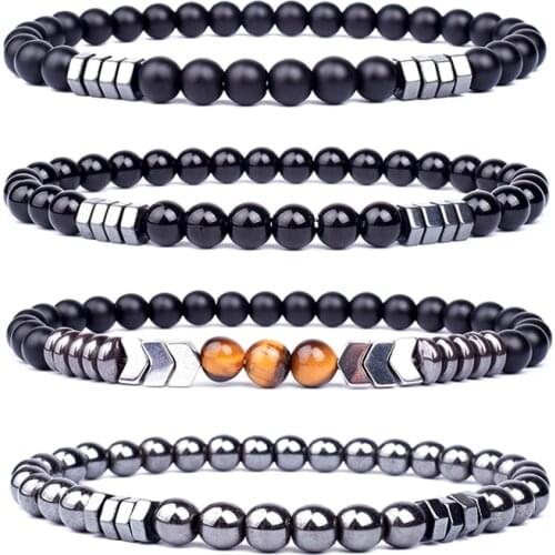 3Pcs/Set Lava Stone Hematite Bracelet Set Nature Bead Obsidian Hematite Bracelets for Women Men Fashion Healing Diffuser Jewelry
