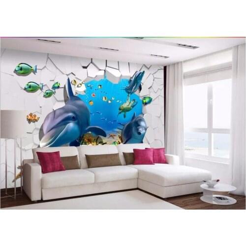 3d wallpaper custom photo mural Sea world dolphins break through the wall room Home decor 3d wall murals wallpaper for walls 3 d