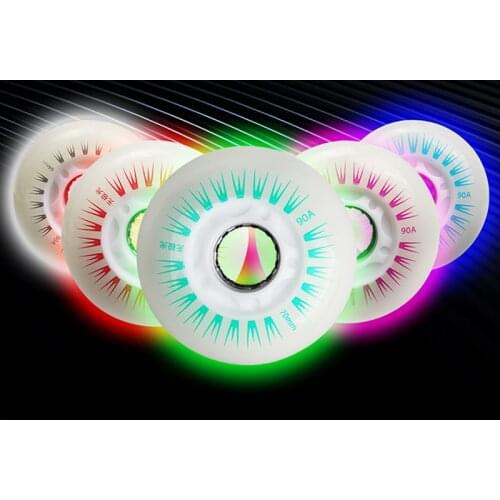 4pieces 90A flash inline skate wheels magnetic with core 60 62 64 68 70mm tires led lighting slalom free sliding roller patines