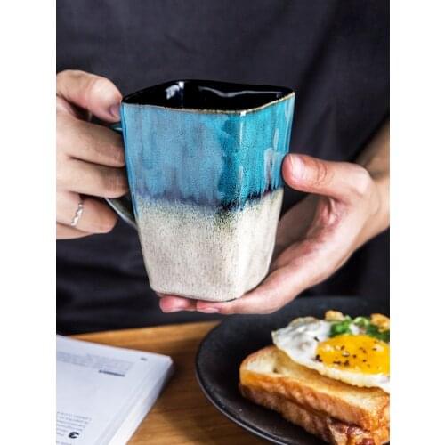 420ML Mug Nordic INS creative personality trend ceramic water cup home coffee tea cup with lid spoon couple cup