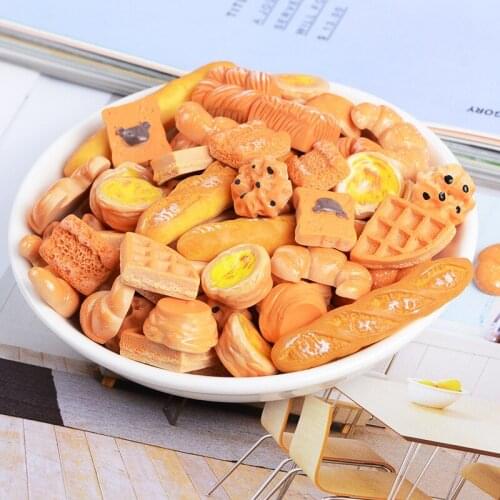50pcs Resin Simulation Bread Food Play Accessories Cream Mobile Phone Shell Accessories Stationery Box Diy Materials