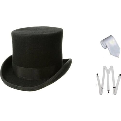 Women Men 1920s Costumes Accessories Black Gangster Hat White Black Red Braces Tie Fancy Dress Accessory