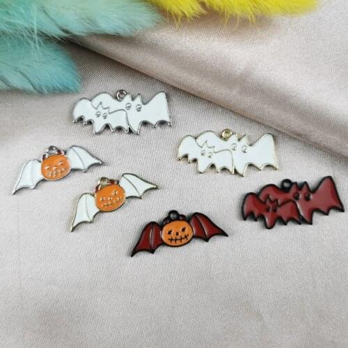 ApeUr 10Pcs/pack Enamel Halloween Oil Drop Charms Pumpkin Bat Alloy Enamel Pendant Jewelry Making Accessories