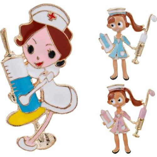 White Pink Blue Nurse Brooches Women Alloy Hospital Doctor Professional Casual Brooch Pins Jewelry Gifts