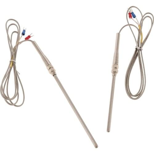 2PCS K Type Temperature Sensor Probe 1.5M Cable 5mmx100mm & 5mmx150mm Probe Thermocouple 32~1472°F (0~800°C)
