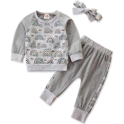 3Pcs Children Baby Rainbow Print Outfits O Neck Long Sleeve Pullover Sweatshirt Loose Pants Toddler Boys Girls Casual Sets 6M-3Y