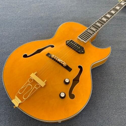 Jazz Hollow Body Electric Guitar, Ebony fingerboard, 2 F holes, 1 P90 pickups, high-quality electric guitar, Free shipping