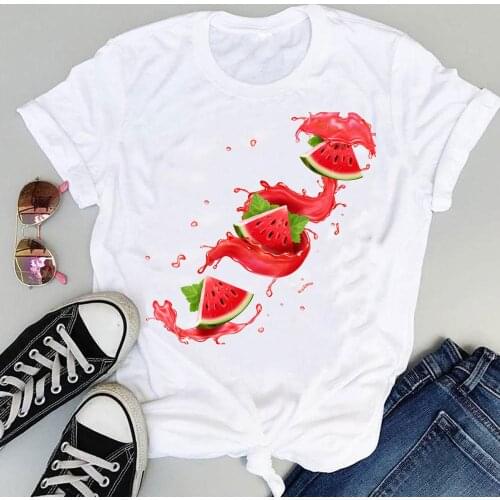 Women Cartoon Watermelon Fruit Trend Short Sleeve Graphic T Shirt Summer Fashion Print Female Tops Tees Ladies Tshirt T-Shirt