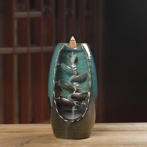 Ceramic Smoke Waterfall Decor Backflow Incense Burner Home Office Incense Crafts Incense Holder with 20 Pcs Incense cones