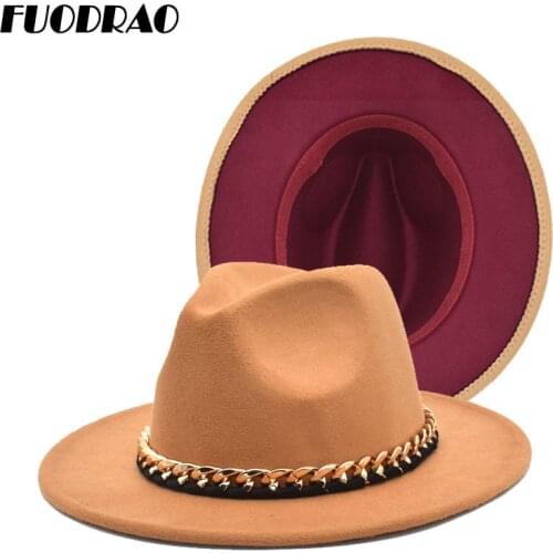 FUODRAO Classic Red Fedora Hat Wool Felt Jazz Fedora Hat Mens Wide Brim Retro Elegant Women Trilby Hat F115