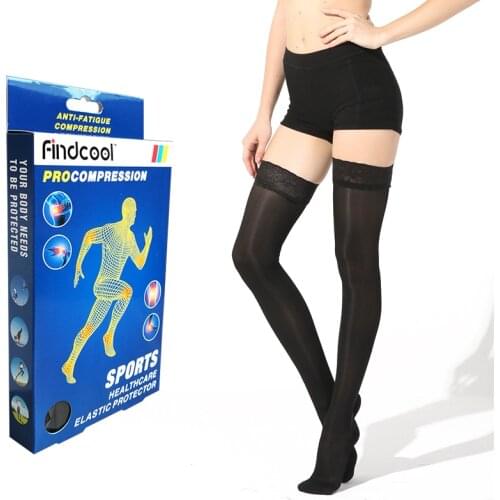 FINDCOOL Yoga Compression Stockings Varicose Veins Women Summer Sexy Lace Stocking Medical Long Socks 15-20mmHg