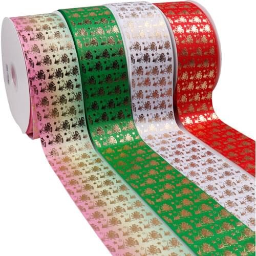 2Yards 3"(75mm) Grosgrain Ribbon Christmas Gold Bells Pattern DIY Hair Bows Handmade Festival Decoration Materials