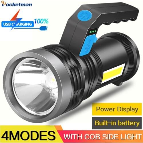 Multifunctional LED Flashlight USB Rechargeable Spotlight Waterproof Torch Long Range Work Light with Power Display New