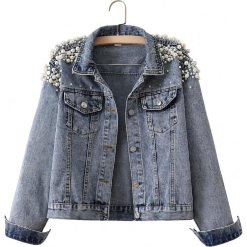Fashion Beaded Short Jean Jacket Womens Fall/winter 2021 New Casual Personality Locomotive Slim Coat