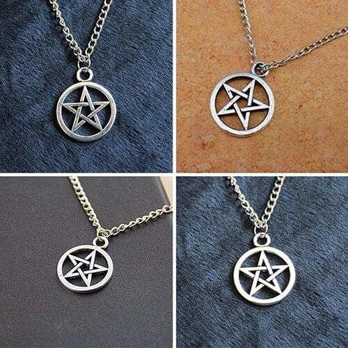 2Pcs Fashion Unisex Star Circle Pentagram Pendant Necklace Couple Xmas Gift
