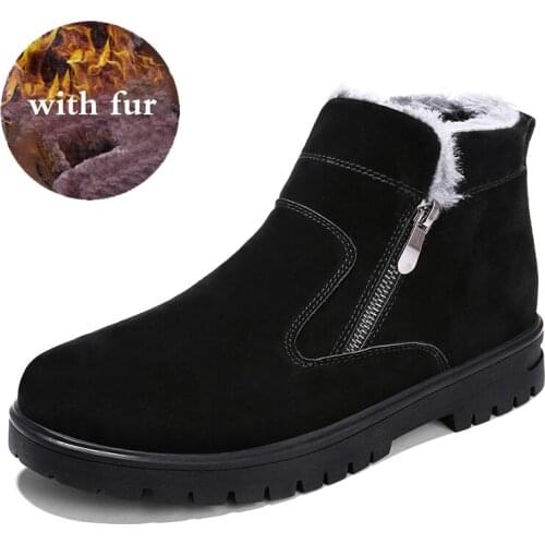 Vogue Men Boots Genuine Leather Autumn Leather Shoe Male High Top Zipper Motorcycle Boot Winter Boot Plush Fur Warm Snow Shoe