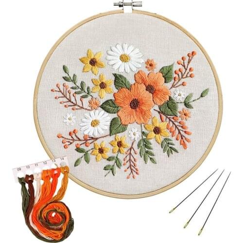 Diy Stamped Embroidery Kit Embroidery Hoops Floss Threads Needles for Beginners