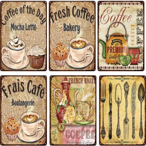 Forever Coffee Pattern Vintage Metal Board Card Coffee House Wall Decoration Board Metal Tin Poster Wall Sticking Hanging Plaque