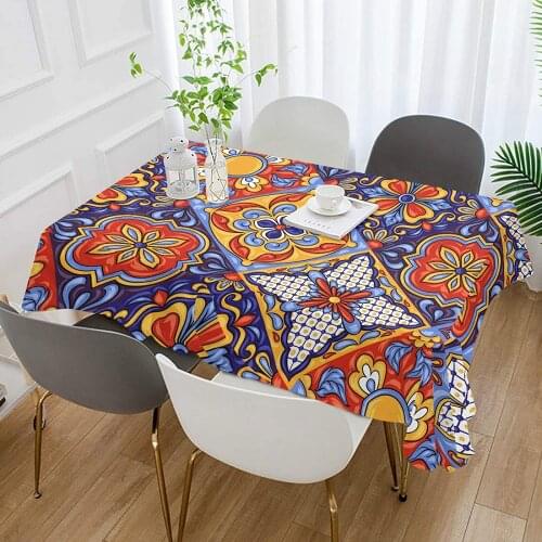 Rectangle Tablecloth for Indoor Dining Room Outdoor Party Picnic Camping, Mexican Talavera Tile Print