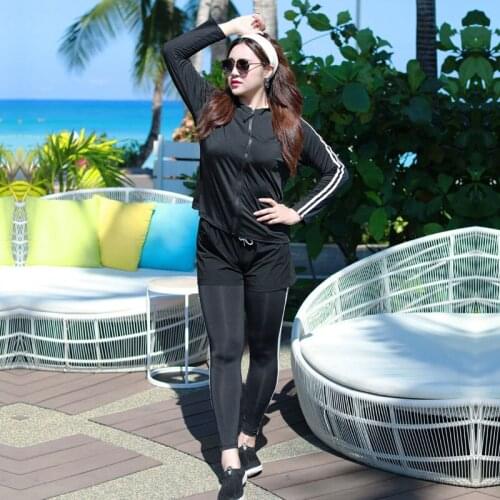 Plus Size 5pcs set Rashguards Womens Long Sleeve Swim Shirt & Tights Bikini High Waist Bathing Swimsuit Yoga Run Tracksuit