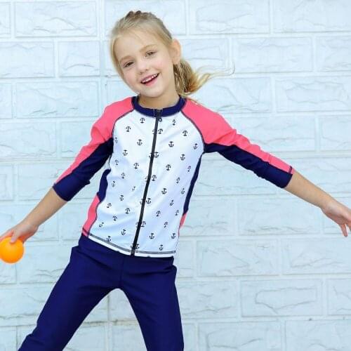 Kids Girls Boy Two-Piece Long Sleeve Swimsuit Tankini UPF 50+ UV Protective Bathing Suit with Hat Rash Guards Zip up 2-10 Years