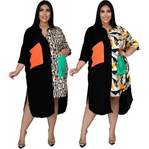 Plus Size Elegant Vintage Long Sleeve Dress Women Printed Patchwork Antumn Winter Loose Shirt Work Office Dresses 4XL 5XL