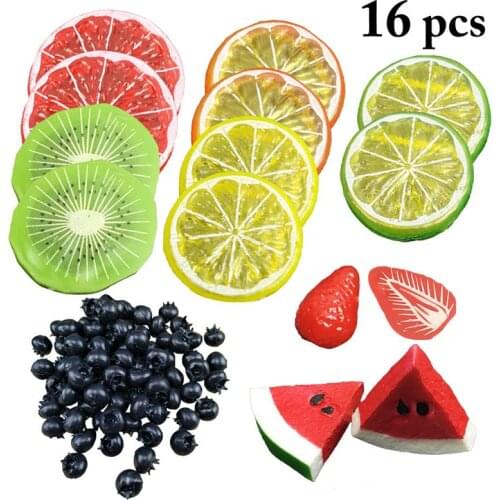 16pcs Lifelike Artificial Fruit Assorted Simulated Artificial Fruit Slice Prop Set Home Decor Accessories Photography Props