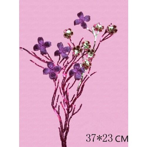 Pink Gauze Plum Blossom Flower Branch Applique Clothing Embroidery Sequins Patch Fabric Sticker Patch Craft Sewing Repair