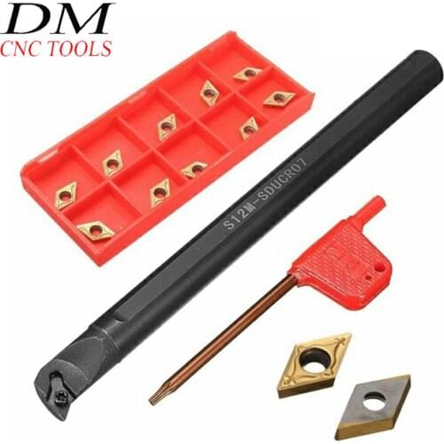 S12M-SDUCR07 CNC Lathe Turning Tool Holder + 10Pcs Steel DCMT0702 Carbide Inserts