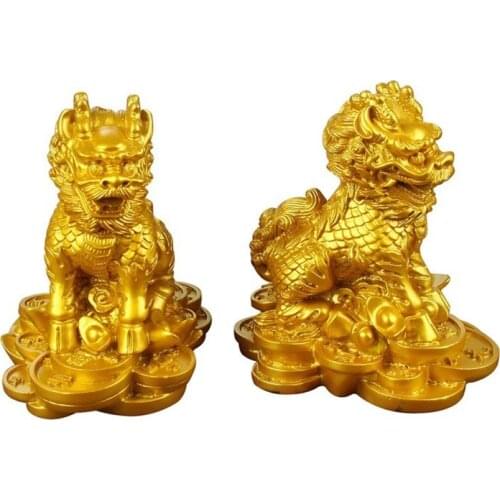2 pcs Chinese kirin Figurines Resin Feng Shui Animal Decoration Modern art sculptureFeng Shui gift figurines for home and office