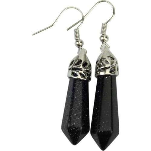 Stylish Gemstone Beads Ladies Hexagonal Pendulum Dangle Earring Eardrop