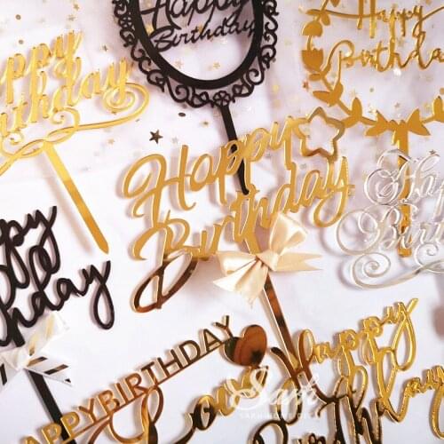 13 Styles Acrylic Hand Writing Happy Birthday Cake Topper Circle Double Layer Cupcake Topper For Birthday Party Dessert Decor