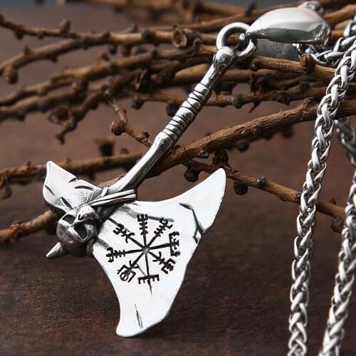 Vintage Viking Axe Head Pendant Men Nordic Style Stainless Steel Awe Helmet Pendant Necklace Fashion Jewelry Gift Wholesale