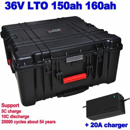 Waterproof LTO 36v 150ah 160ah lithium titanate Battery Pack 20000 cycles for cruiser thruster marine street sweeper 20A charger