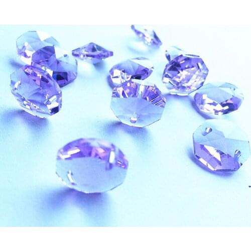 Top Quality 100pcs/lot Purple 14mm Glass Octagon Chandelie Beads In 2 Holes (Free Rings ) Diy Accessories. Crystal Curtain Beads