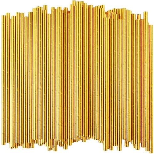 Gold Foil Paper Straws, Biodegradable Disposable Party Drinking Straws, Pack Of 100 Holiday Celebrations
