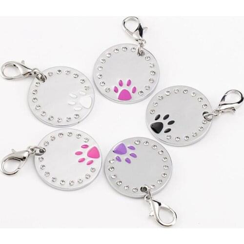 100pcs/lot Zinc Alloy Pet ID Tags Drip Processed Surface Dog Cat Identity Tags Decorated with Paw and Bling Stones