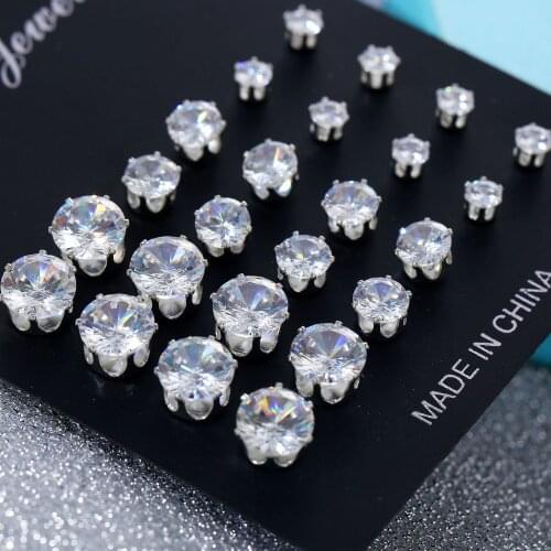 12 Pair/Pack AAA CZ Shiny Wedding Stud Earrings Set for Women Men Crystal Jewelry Accessories Earing Oorbellen