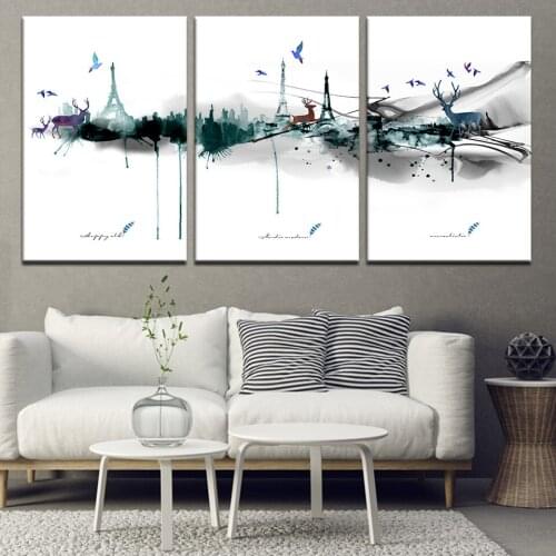 3 Panel Watercolor Nordic Posters Art Print Abstract Moose Animal Painting Canvas Pictures Wall For Living Room Home Decor
