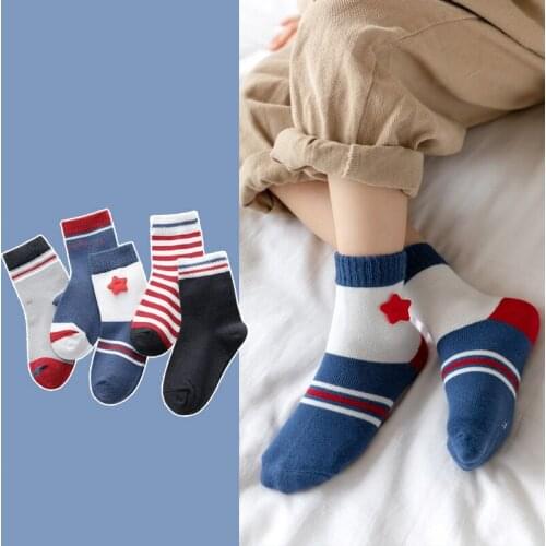 5Paris/lot Kids Socks Autumn Winter Cotton Baby Socks Red Star Cool Children Socks Fashion Striped Boys Socks