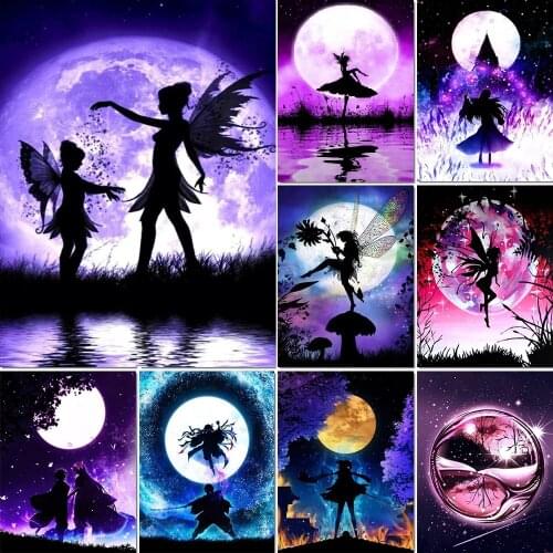 5D DIY Diamond Painting "Butterfly Fairy" Full Drill Diamond Embroidered Cartoon Moon Mosaic Picture Holiday Gift Decoration