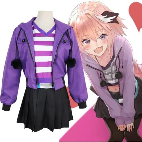 Anime Fate/Apocrypha Astolfo Cosplay Daily Costumes Wig Canvas Shoes Purple Hoodie Suit Skirt Uniforms Full Sets Party Props