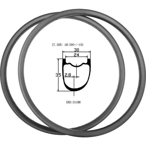 Graphene 27.5er carbon mtb rim Asymmetry XC 30x35mm disc mtb rims 650b 390g hookless mountain disc bike rims tubeless ERD 531mm