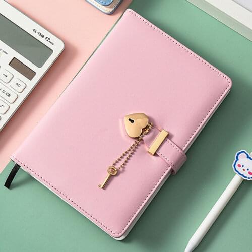 A5 Password book with lock heart-shaped lock notepad diary girl college student travel notebook with lock gift note hand book